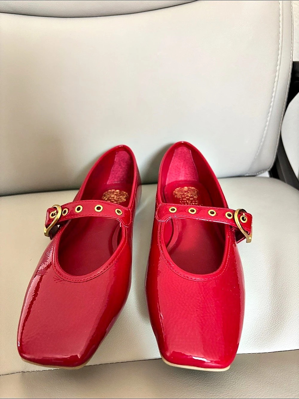 Vince Camuto Vinica Square Toe Mary Jane Flat Flats Red